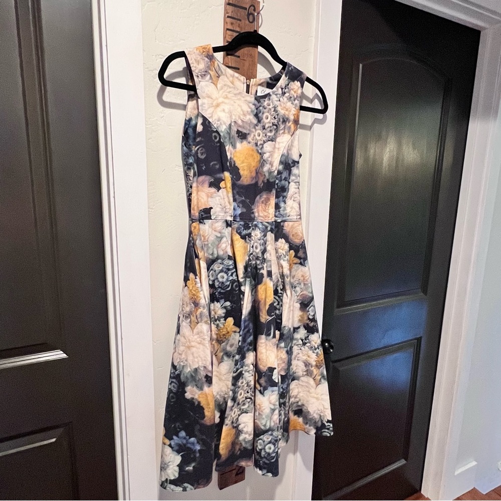 Closet Navy and Yellow Floral Midi Dress
